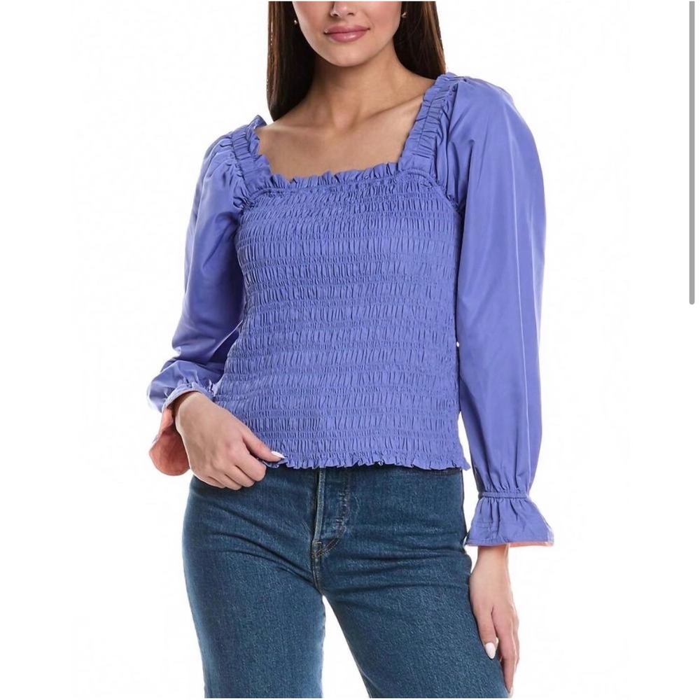 Marie Oliver Blouse Smocked Puff Sleeve Periwinkle Blue Size Small